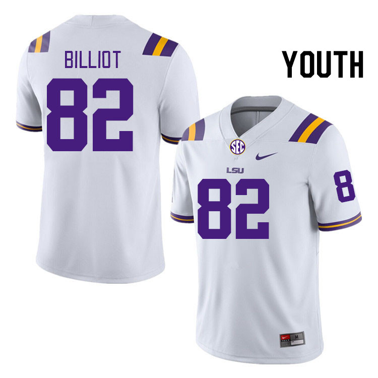 Youth #82 Kylan Billiot LSU Tigers College Football Jerseys Stitched-White